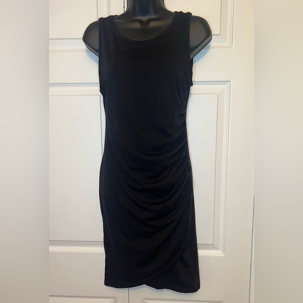 Leith Little Black Dress Ruched Faux Wrap Size S